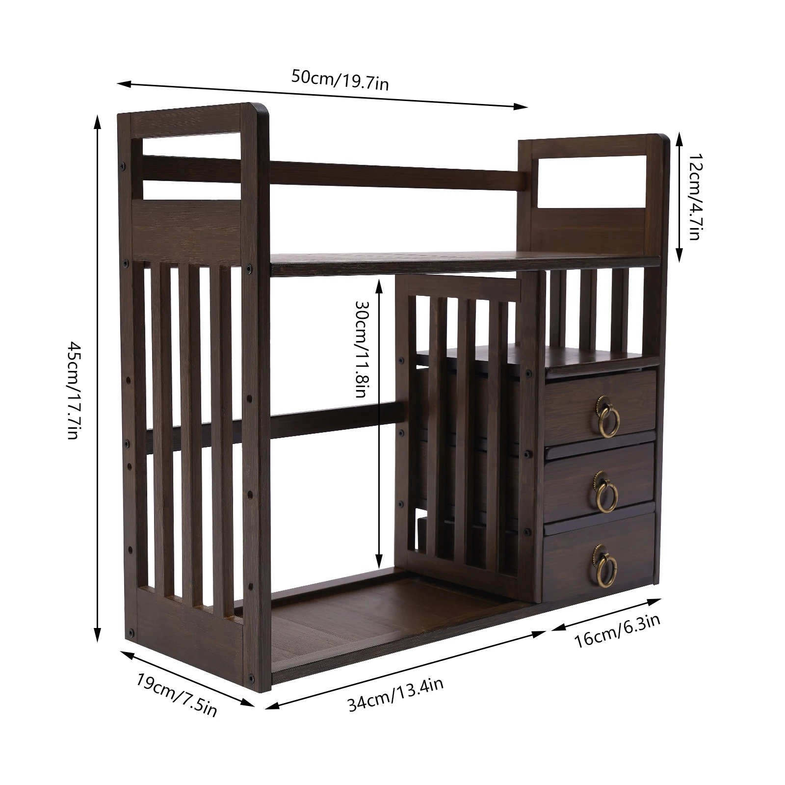 

Office Desk Bookshelf Organizer with 3 Drawers, Desk File Organizer Display Shelf Book Rack Tabletop Storage Organization
