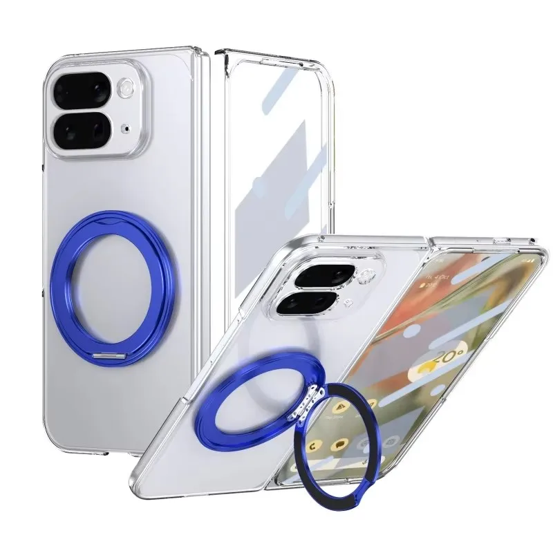 Phone Case Magnetic with A Rotating Bracket For Google Pixel10Pro Fold Wireless Charger PC Material Transparent Full Cover