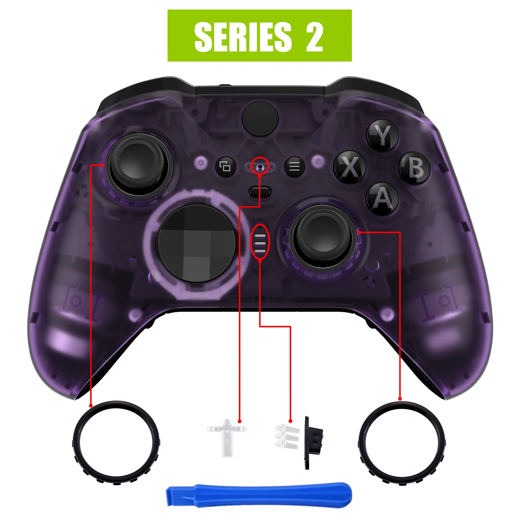 eXtremeRate For Xbox One Elite Series 2 Controller Replacement Front Housing Shell  - Clear Atomic Purple