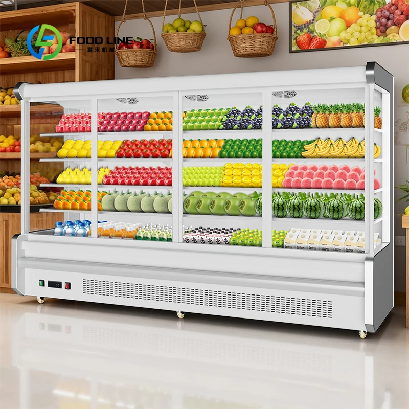 

Air Curtain Vegetable Display Case Customized Commercial Vertical Open Multideck Refrigerator Open Front Chiller Equipment