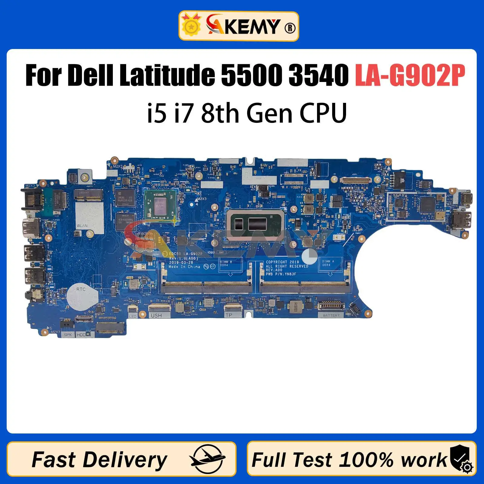 

AKEMY LA-G902P Mainboard For Dell Latitude 5500 3540 08K4FK 0VM2Y4 Laptop Motherboard i7-8665U i7-8565U RX540 2G Full Tested