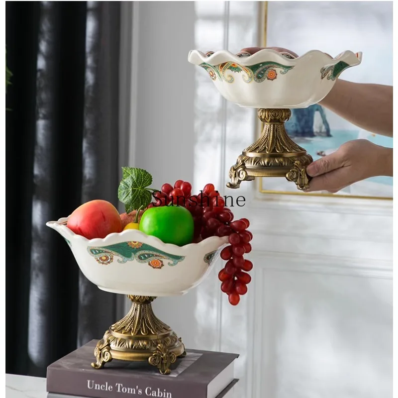 

Ceramic fruit plate living room retro American home dry creative high-footed fruit bowl