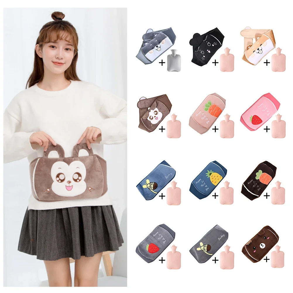 Cartoon Hot Water Bottle Cover Warm Plush Pouch Hot-water Bag Covers Waist Belt 1000ml Water Bottle Universal Warm Bag Cover