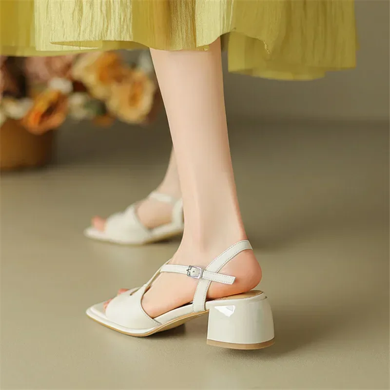 2023 New Summer Sandals Fashion Versatile Light Luxury Sandals Square Toe Chunky Heels Sandals for Women Handmade Women Sandals