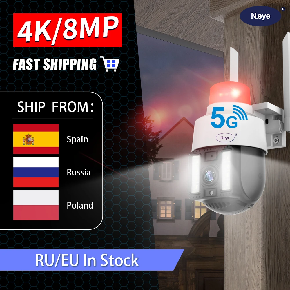 

8MP 4K WiFi Security Outdoor Camera IP66 Weather resistant 5X Digital Zoom PTZ IP Camera CCTV Full color Bidirectional Intercom