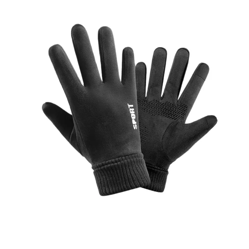 

Sports Touchscreen Suede Fabric Gloves Thickened Solid Color Men Cycling Gloves Windproof Warm Mittens Male