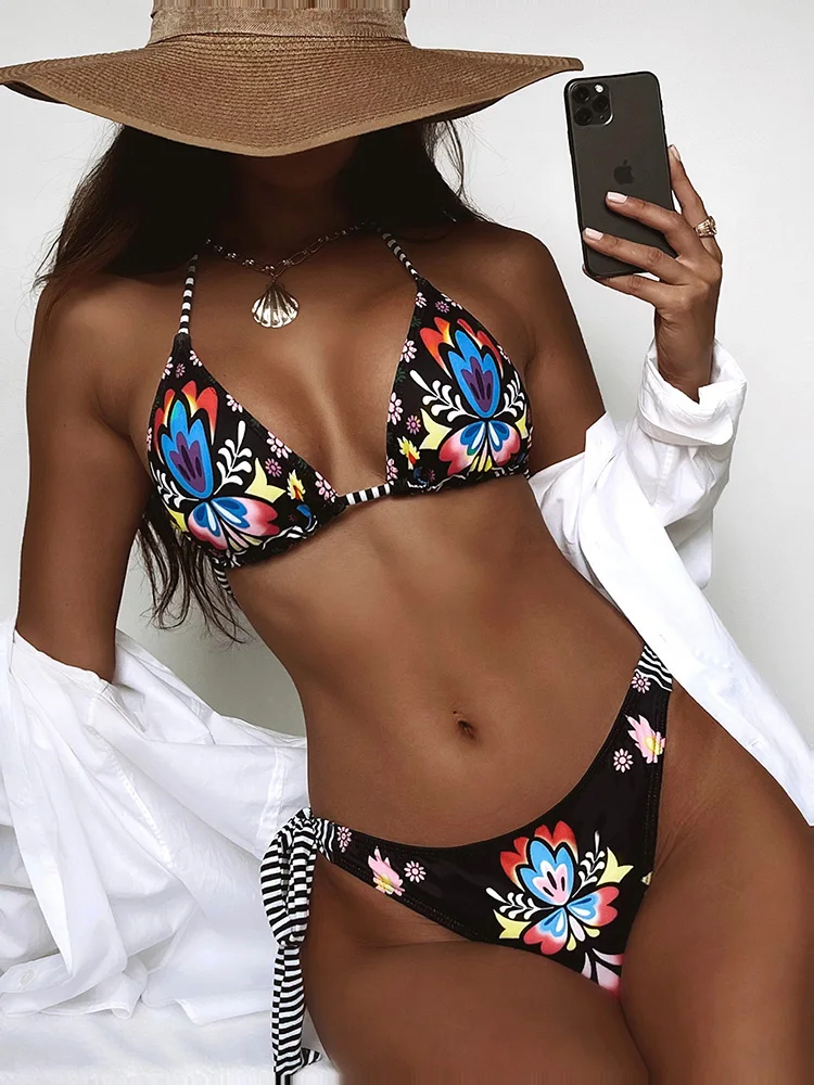 

Sexy Floral Printed Halter Bikini Women Swimsuit Female Swimwear Two-pieces Bikini set Bather Bathing Suit Swim Lady