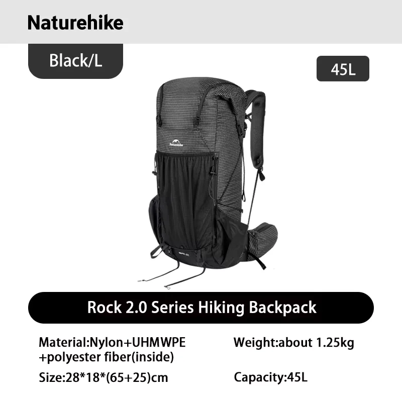 Mochila Naturehike Rock Hiking 2.0 30L 45L 60L para acampar al aire libre, mochila de viaje, gran capacidad, marco de metal, cubierta trasera impermeable, bolsa de transporte ultraligera