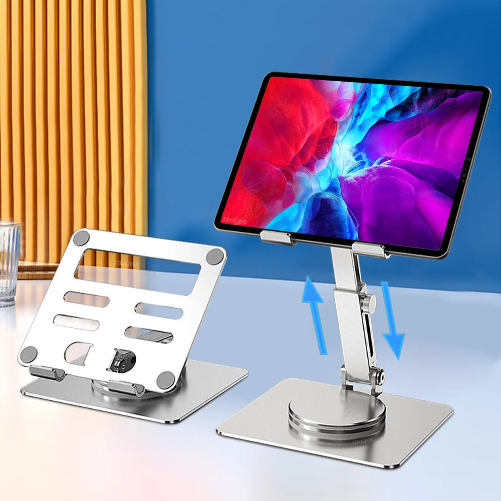 

Tablet Holder for iPad Stand Aluminum Alloy Desktop Tablet Bracket Support Height Adjustable 360° Rotation Portable and Foldable