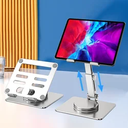 Tablet Holder for iPad Stand Aluminum Alloy Desktop Tablet Bracket Support Height Adjustable 360° Rotation Portable and Foldable