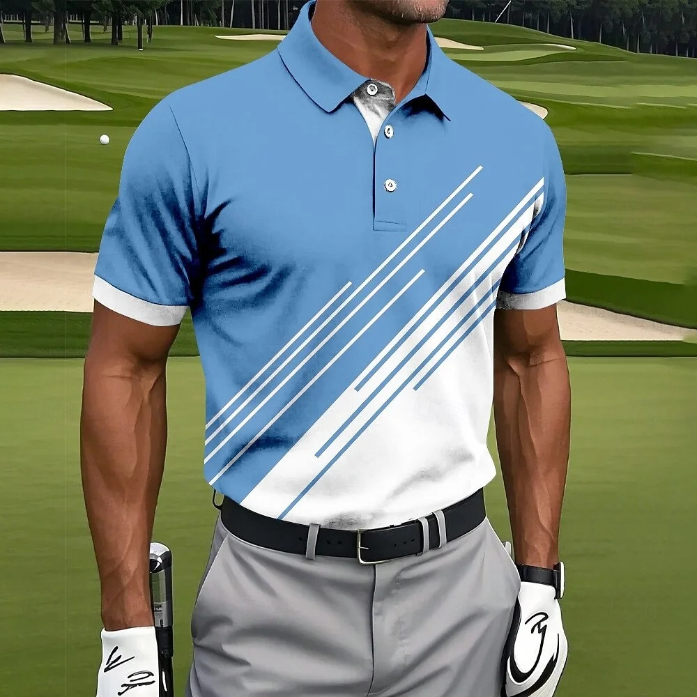 

Daily Casual Contrast Color Men's Polo Shirt Stripe Fit Sport Breathable Short Sleeve Button Golf Polo Shirts 2026 Trend New