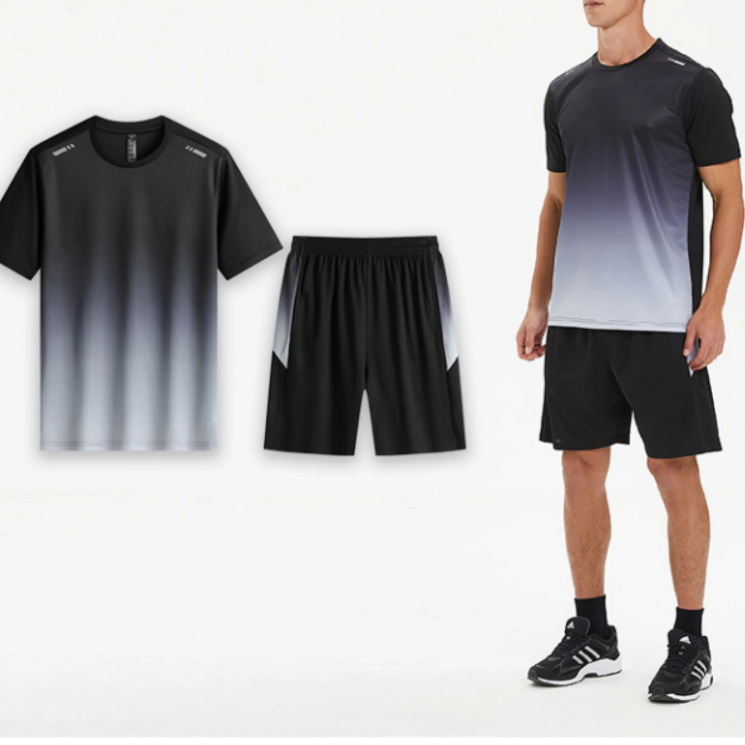 Nuevo estilo, camisetas para correr con contraste degradado, pantalones cortos, conjuntos de 2 piezas, trajes deportivos de entrenamiento de gimnasia, chándal, trajes sueltos para hombres de verano