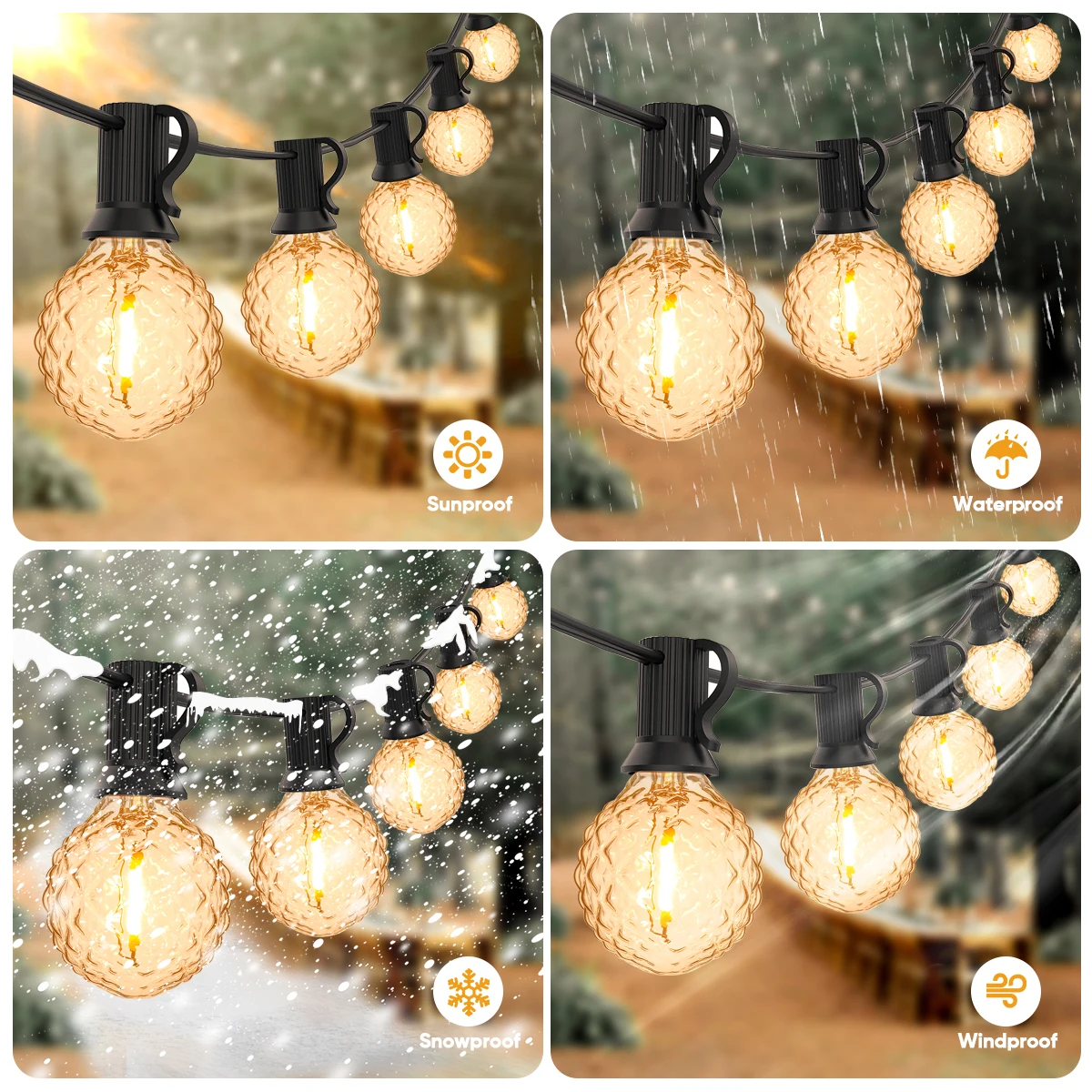 Impermeável Vintage LED String Lâmpada, Luzes de Festa de Natal, Decorações de Ano Novo, Âmbar G40, UE, E12, 220V