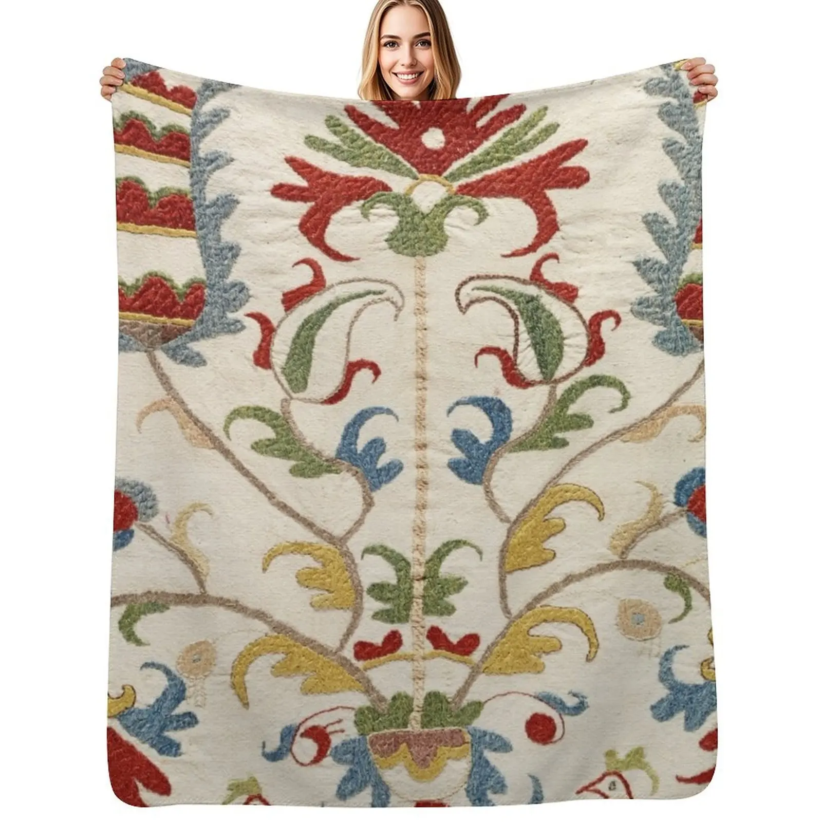 

Vintage Bohemian Suzani 4 Throw Blanket Soft Warm Large anime Blankets
