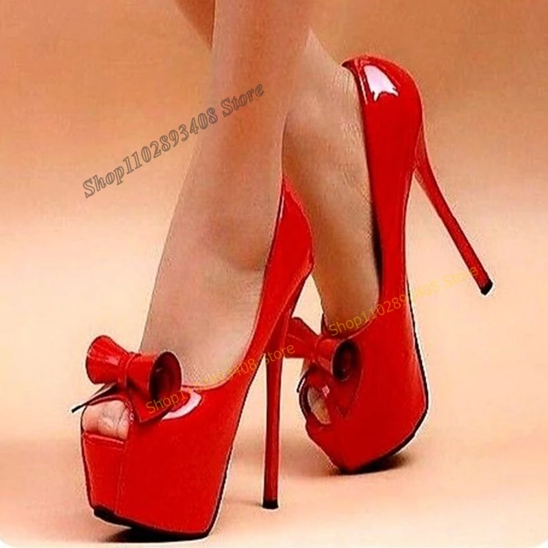 Red Butterfly Knot Platform Pumps Shallow Peep Toe Stilettos High Heel Women Shoes 2023 New Fashion Sexy Zapatos Para Mujere