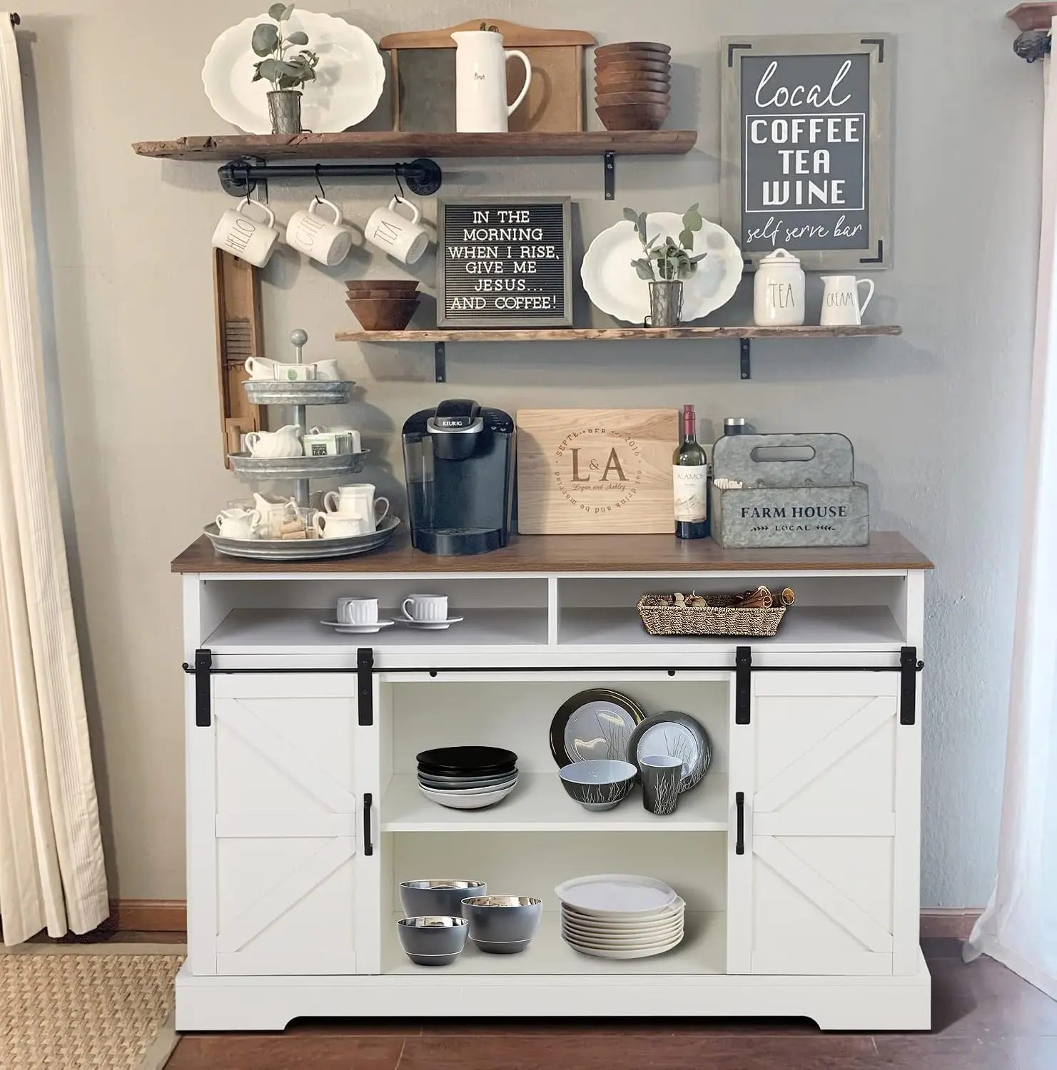 Farmhouse Buffet Cabinet Sideboard Sliding Doors 52