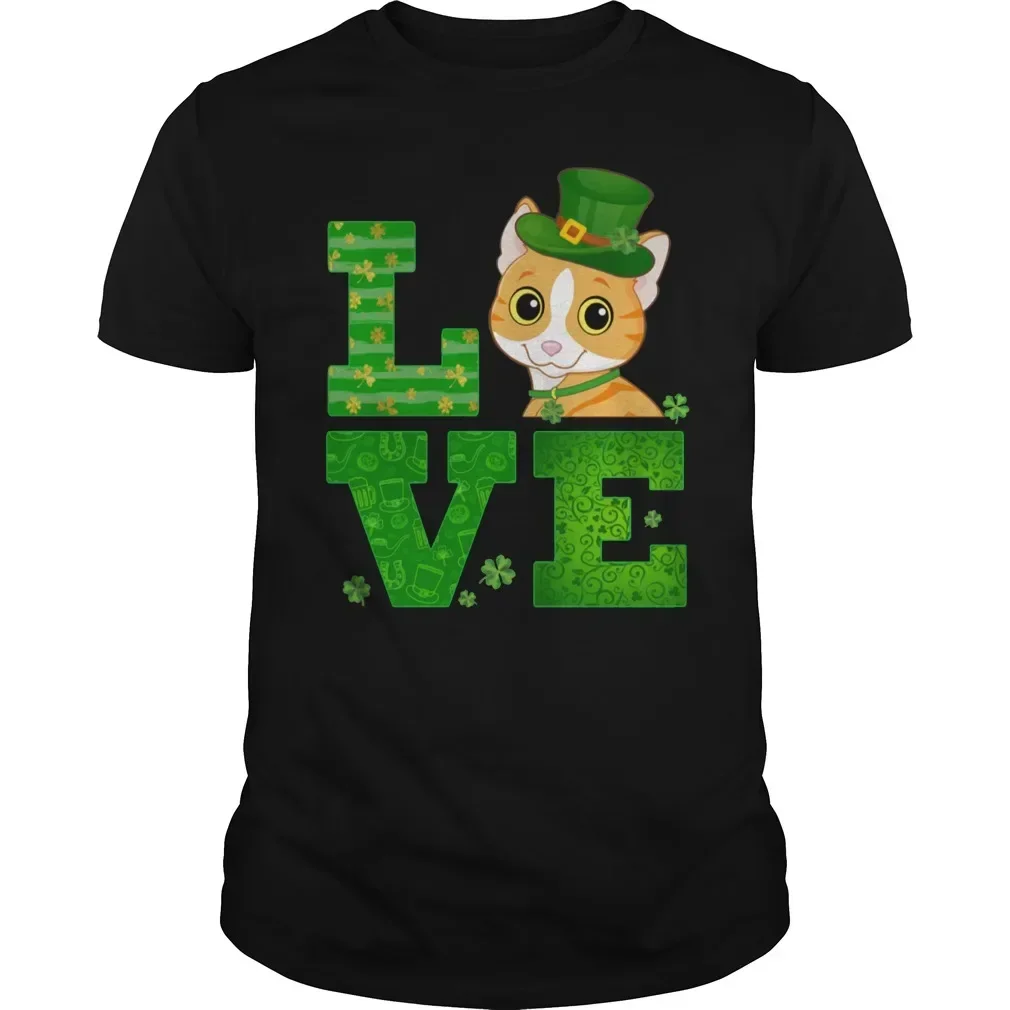 

St Patricks Day Green Shamrock Cat Lovers gift T Shirt. New 100% Cotton Short Sleeve O-Neck Casual T-shirts Loose Top Size S-3XL