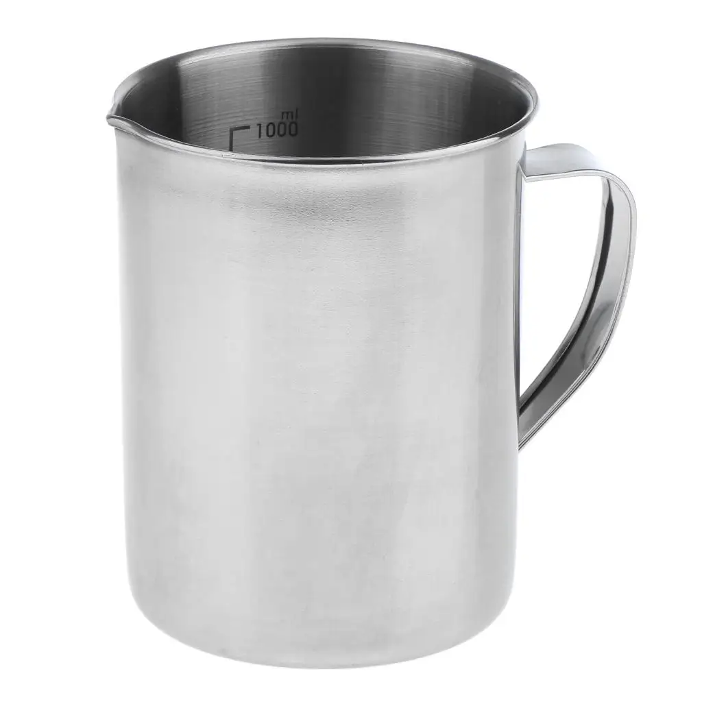 Stainless Steel Measuring Cup Frothing Pitcher with Marking with Handle for Milk Froth Latte Art 17.6/35oz 0.5/1 Liter