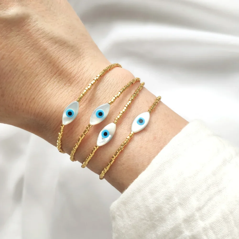 CCGOOD 1 peça pulseira de contas de semente Miyuki de mau olhado corda ajustável joias minimalistas presente de proteção espiritual feminino uso diário