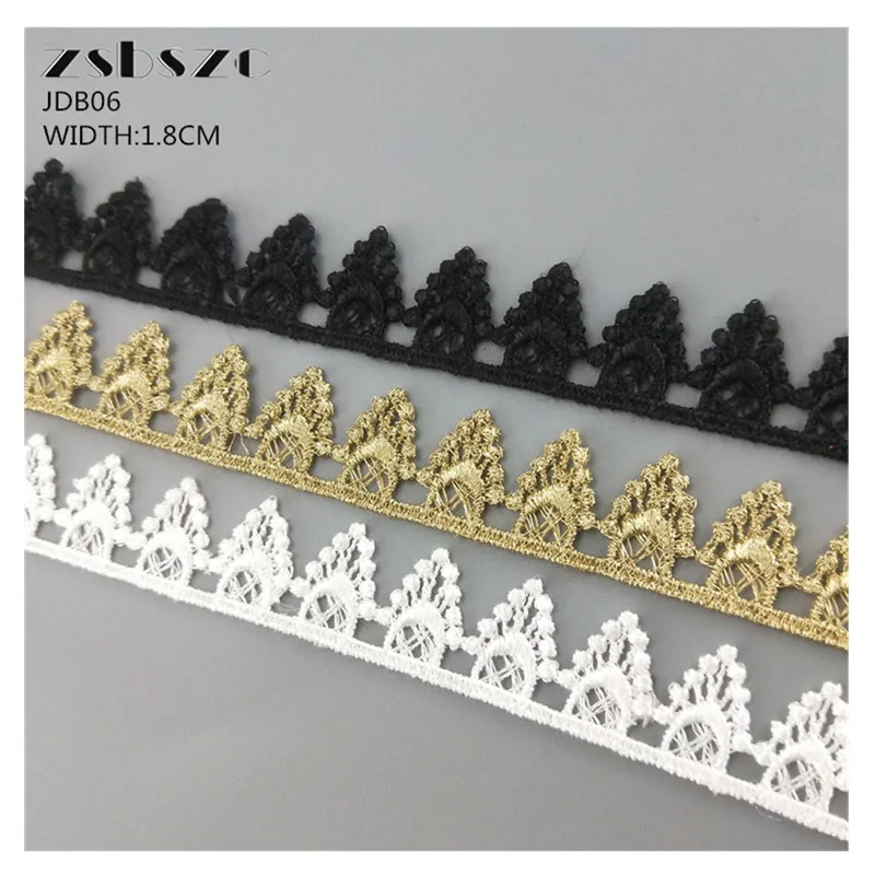 1.8CM Width 10Yards Hot Sale Gold/BLACK/WHITE Lace Trees Trim Edge Embroidery Glitter Dress DIY Lace Necklace  Accessories