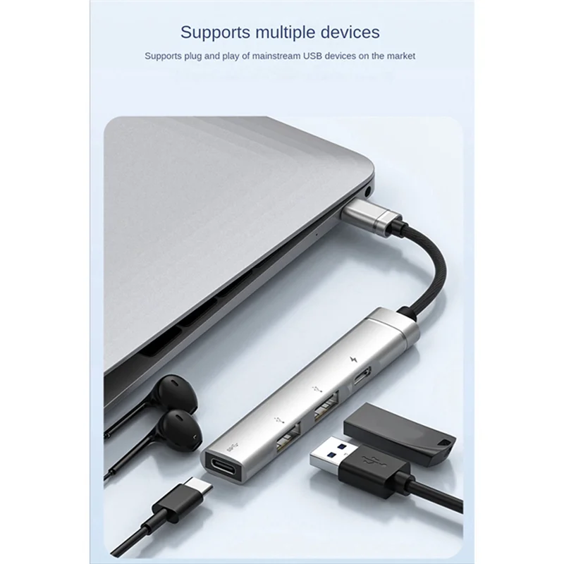 For Android Mobile Phone Computer Tablet Portable PD Charging Hub Type-C USB C Expansion Dock,Grey