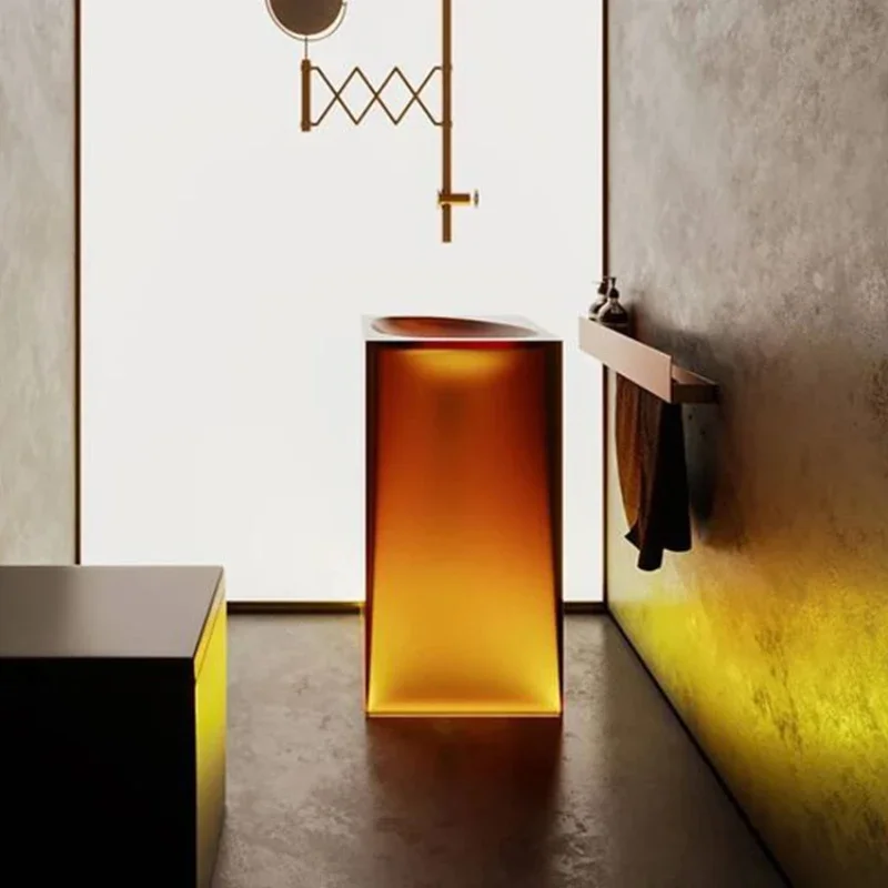 

Orange yellow with light emitting transparent floor mounted hand and face washing small unit bathroom bathroom bathroom bathroom