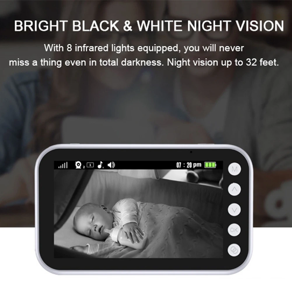 Video Baby Monitor, Baby Caregiver, 4.3 Inch IPS Screen Baby Camera Monitor Lullaby Feeding Alert Durable Easy To Use , EU Plug