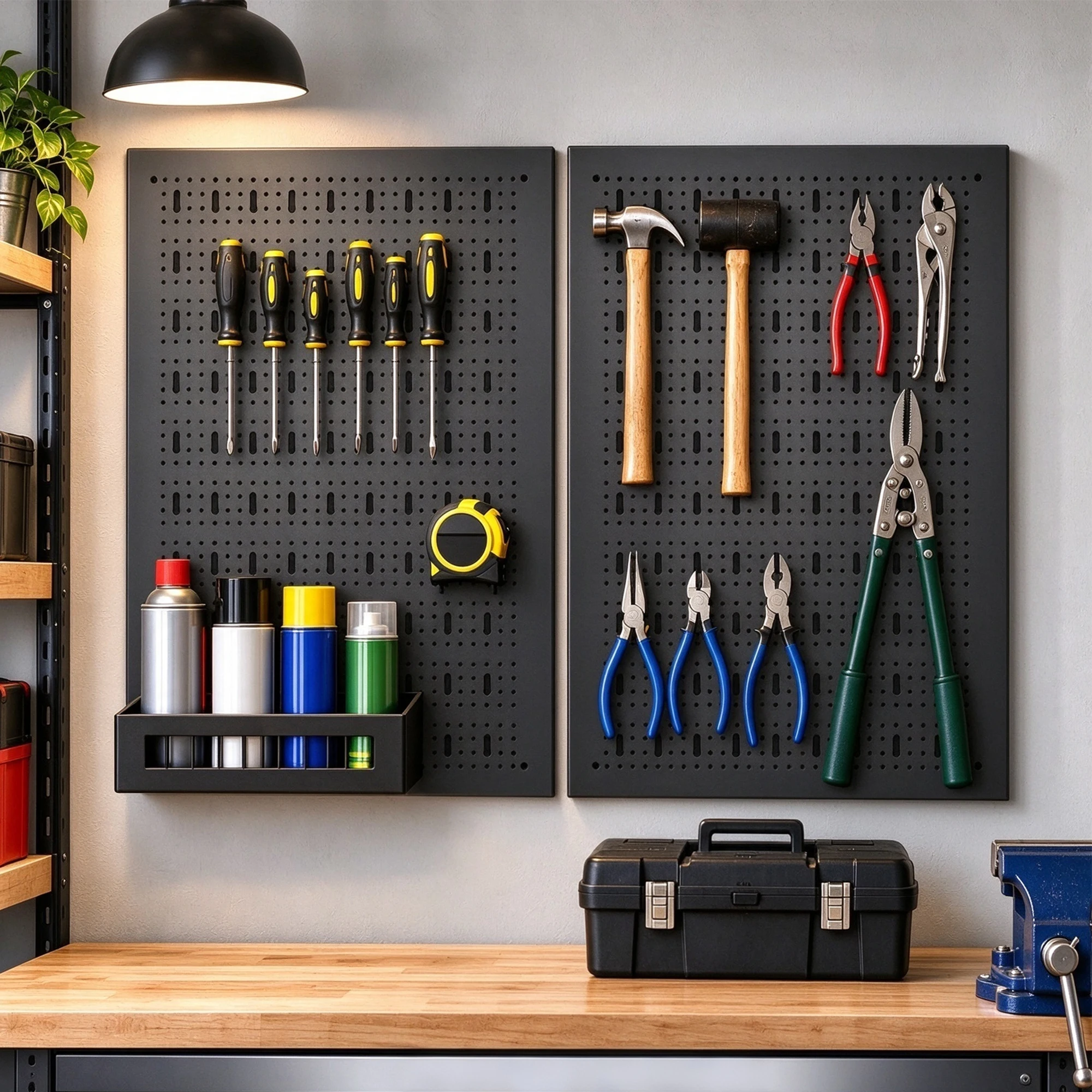 Metal Pegboard Wall Panels 24 x 16 Inch, Black Steel Tool Storage Organizer For Garage Workshop Craft Room, Wall Mount 2/3/4 Panel Sets
