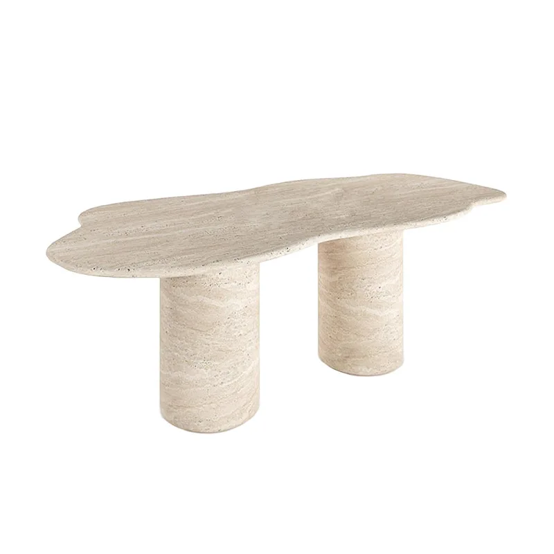 

Natural travertine dining table simple model room long table villa hotel