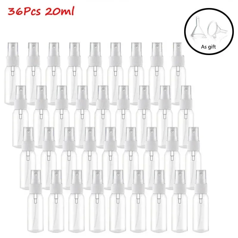 36 ชิ้น 20 มิลลิลิตรขวดสเปรย์รีฟิลโปร่งใสคอนเทนเนอร์เครื่องสําอางที่ว่างเปล่าแบบพกพามินิพลาสติกน้ําหอม Atomizer สําหรับเดินทาง