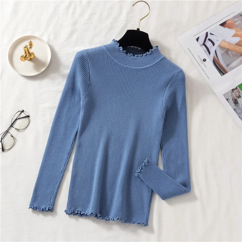 Camicia lavorata a maglia elastica skinny con collo a lupetto primavera autunno Pullover da donna Top Camicie con fondo in maglia sottile a maniche lunghe da donna