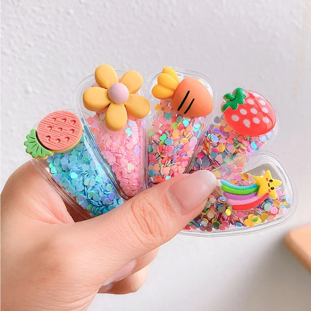 5pcs/Set Cute Fruit Quicksand Sequins Snap BB Clips Children Cartoon Rainbow Animal Bangs Hairpin Side Barrettes