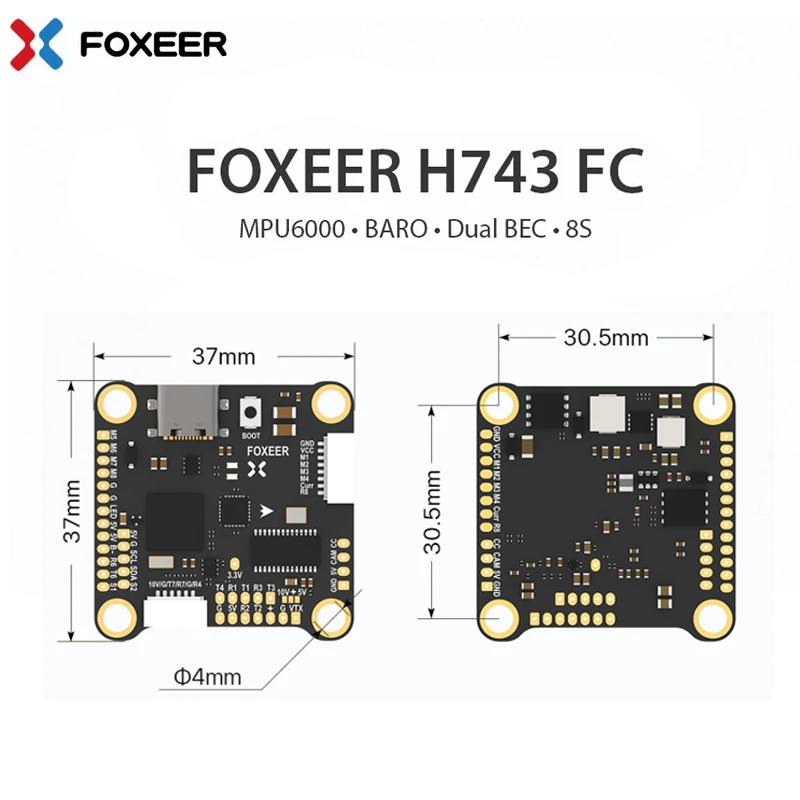 

Foxeer H7 FC MPU6000 Dual BEC Barometer H743 Flight Controller 4-8S LIPO 30.5X30.5mm for FPV Freestyle Drones X8 DIY Parts