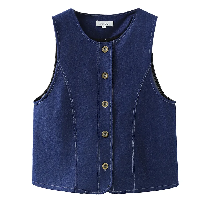 

Модный джинсовый жилет больших размеров XXXXL для женщин, весна-осень 2026, с круглым вырезом, синий, артикул 667