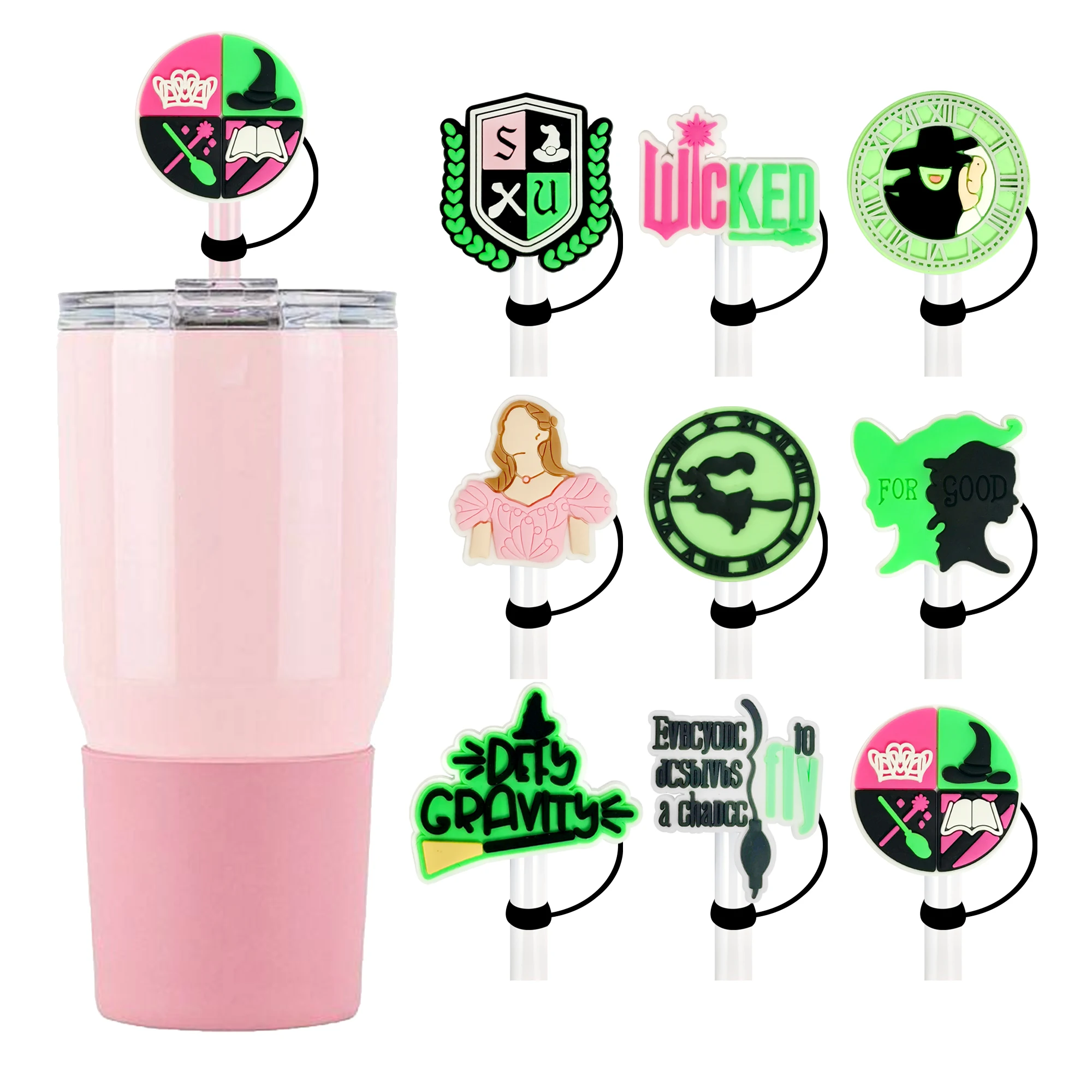 1–9 Stück Hexerei-Strohhalm-Abdeckkappe The Wicked für Stanley Cup, wiederverwendbarer 10-mm-Silikon-Strohhalm-Topper, kompatibel mit 30 und 40 Oz Tumbler