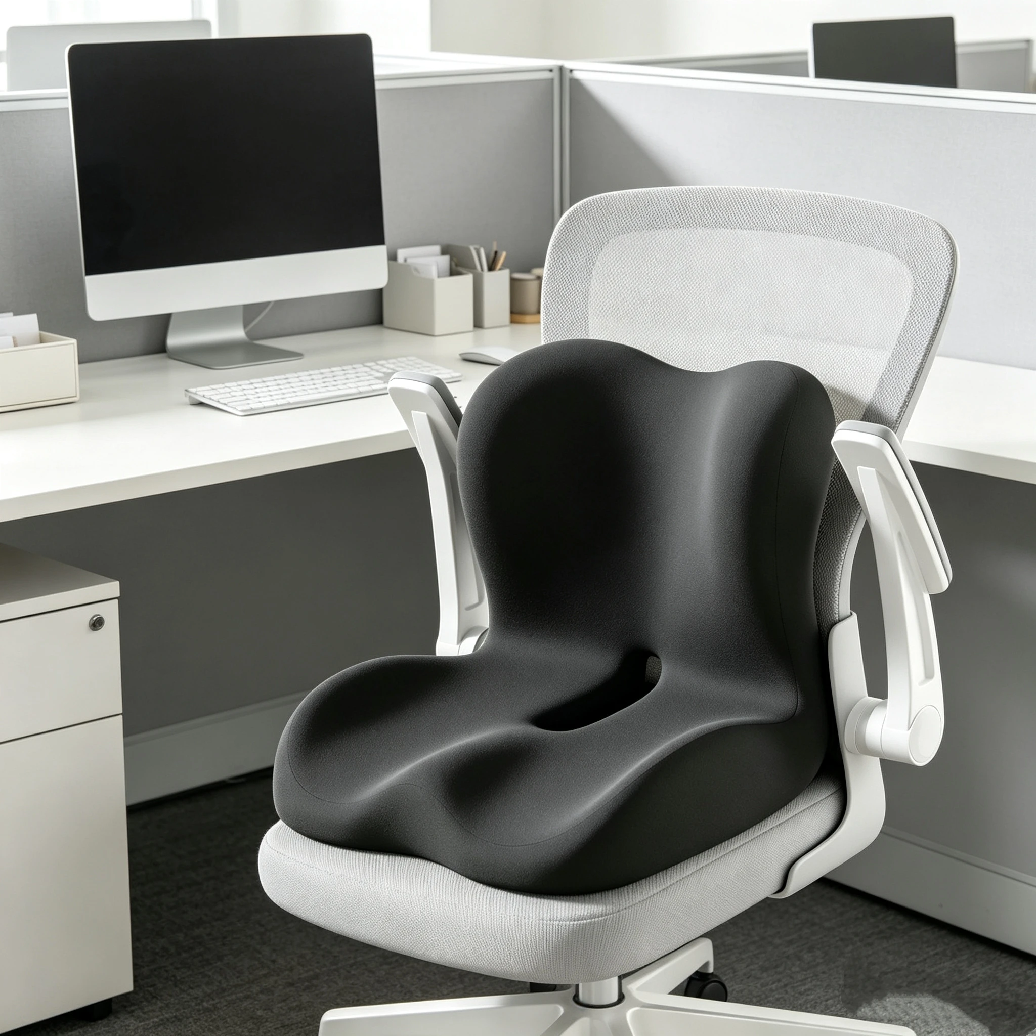 Ergonomic Integrated Lumbar Support Seat Cushion Memory Foam Backrest Cushion Coccyx Pain Relief Posture Corrector Chair Pad Car