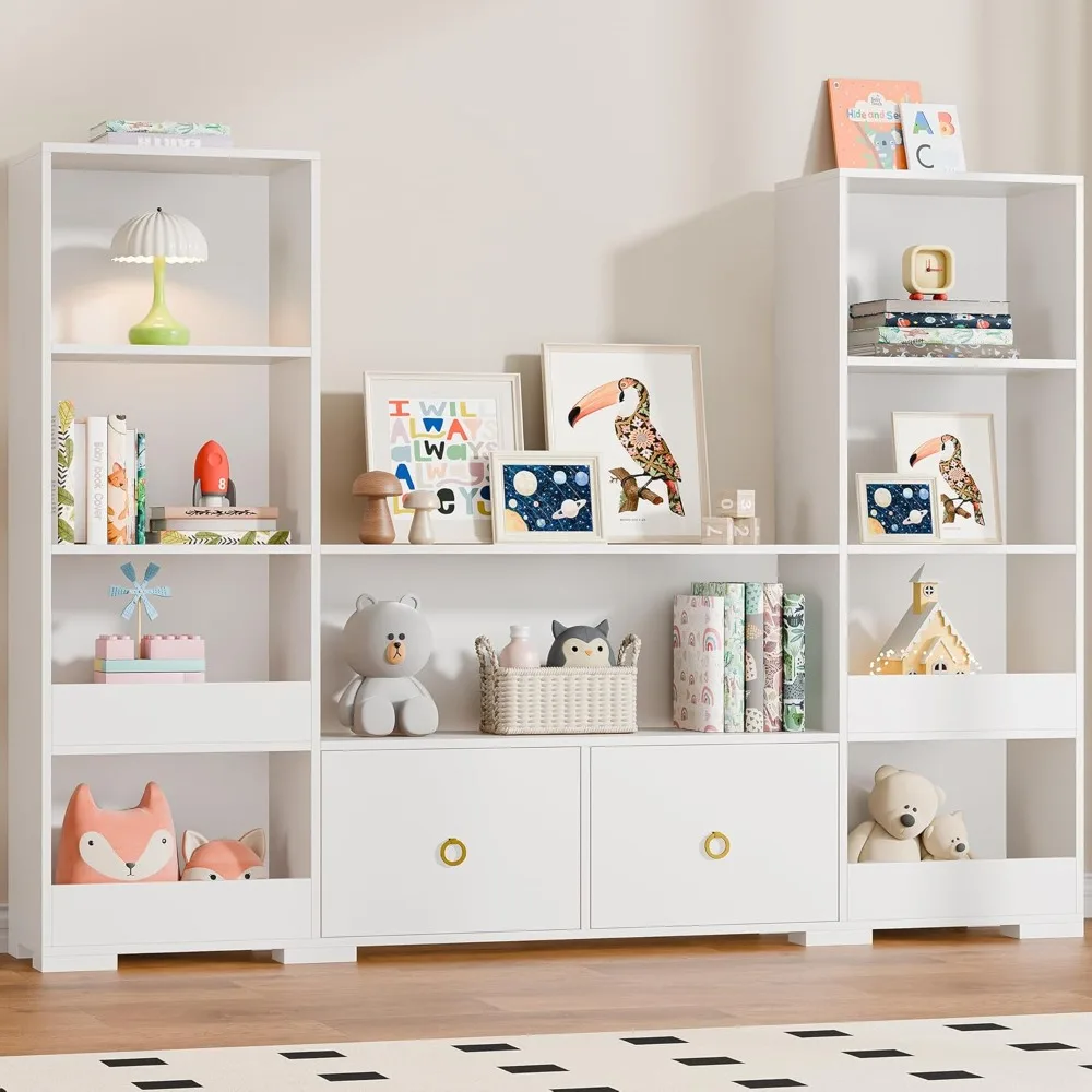 

4 Tier Kids Bookshelf, 70.7" Wide Combination Bookcase with 2 Drawers, 9 Cube Toy Storage Organizer for Playroom, Nursery, Clas
