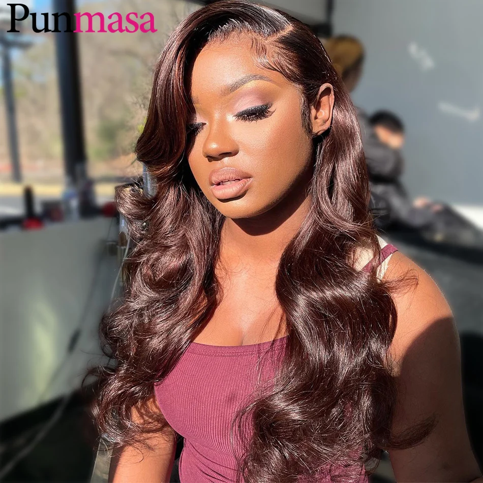 

Dark Reddish Brown Body Wave Human Hair 5X5 Lace Closure Wig PrePlucked Glueless Wear Go 13X6 13X4 Transparent Lace Frontal Wig