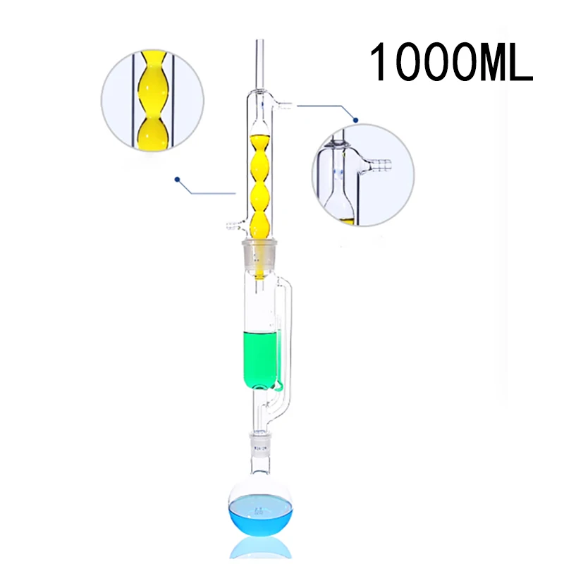 

Soxhlet extractor spherical fat extractor condenser tube extraction cylinder 1000ml complete set of glass extraction device