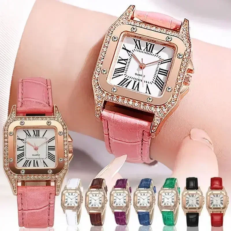 Kegllect  Square Women  Simple Small Dial Student Watches Vintage Belt Quartz Wristwatch  Rose Gold Wrist Watches Fashion