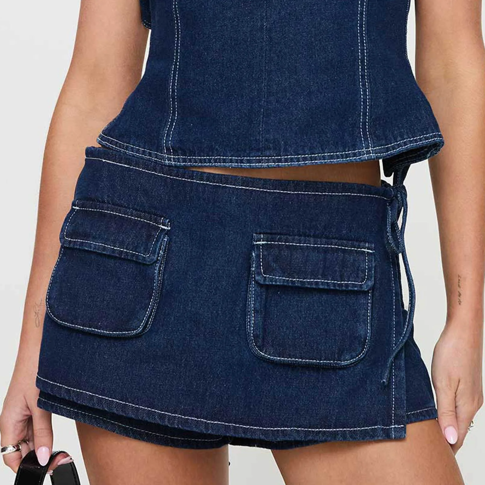 ผู้หญิงY2kต่ําเอวDenimกระโปรงมินิSkorts Vintageปุ่มลงBodyconดินสอJeanกระโปรงY2k Cyber Grungeชุดกระโปรงสั้น