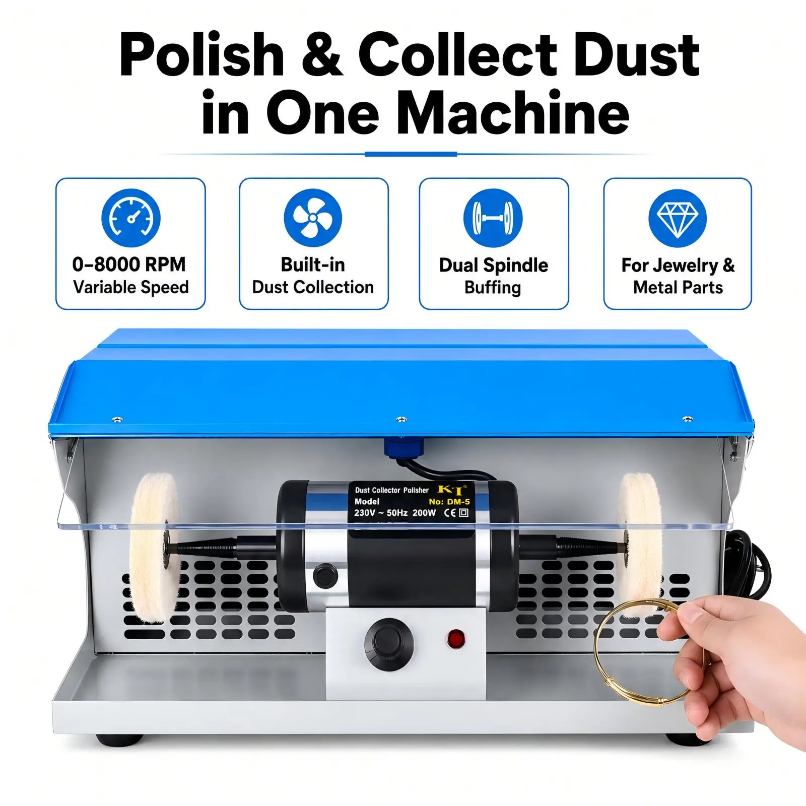 Bench Jewelry Polisher Machine With Dust Collector Mini Desktop Grinding Buffing Lathe Polishing Grinder Craft Workbench Equ