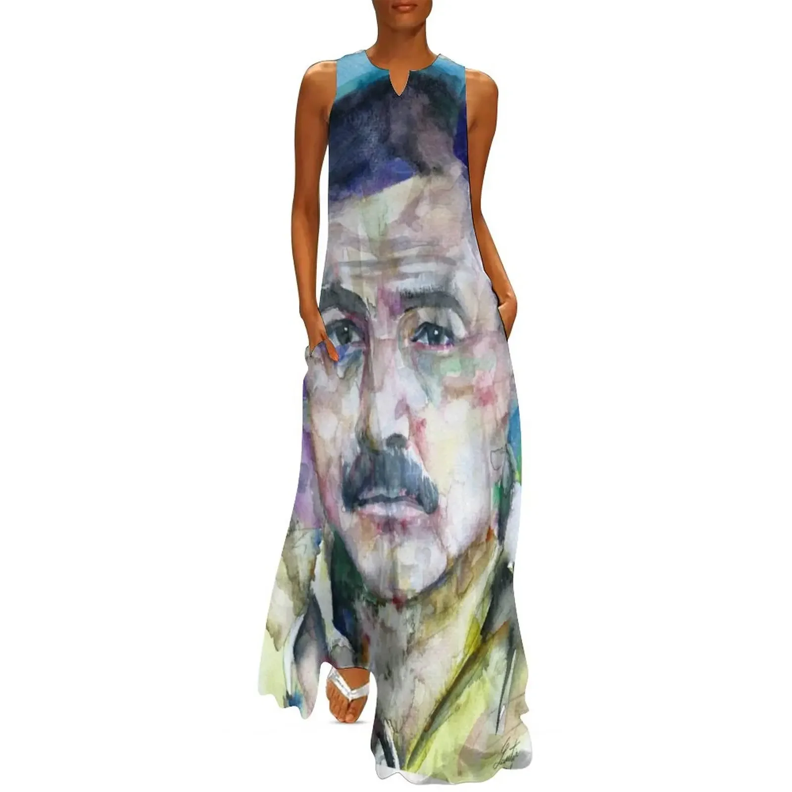 

ERNEST HEMINGWAY - watercolor portrait.13 Long Dress elegant women's sets Party dresses for women Womens dresses Dress