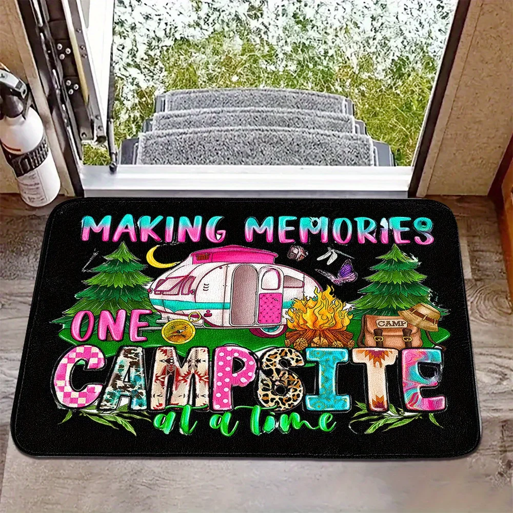 VIKAMA Camping Caravan Theme Doormat, Non-Slip Waterproof Wear Resistant Floor Mat for RV Camper Outdoor Home Decor