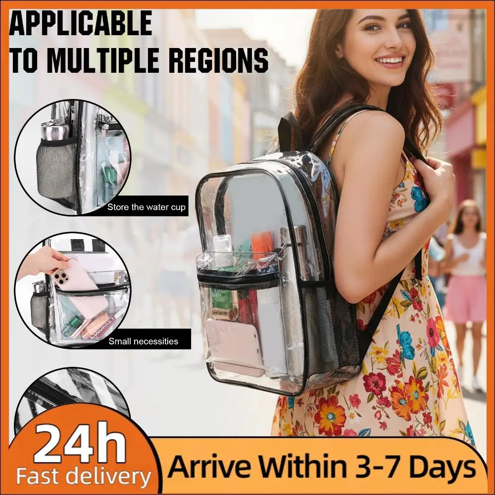 

50 Pack PVC Transparent School Backpack with Multiple Pockets 15 Inch Clear School Backpack Water-Resistant for Boys Girls Adult