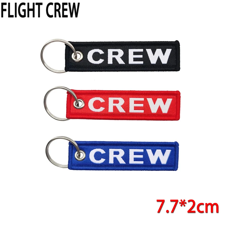 New 7.7*2cm Crew Key Ring Keychain llaveros Sleutelhanger Safety Label Embroidery Key Chain For Motorcycle Key Tag Men And Women