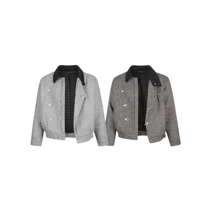 سترة قطنية عتيقة على الطراز الأمريكي من مزيج الصوف سهلة النجاح مع أزرار طائرة إصدار عريض قصير #2