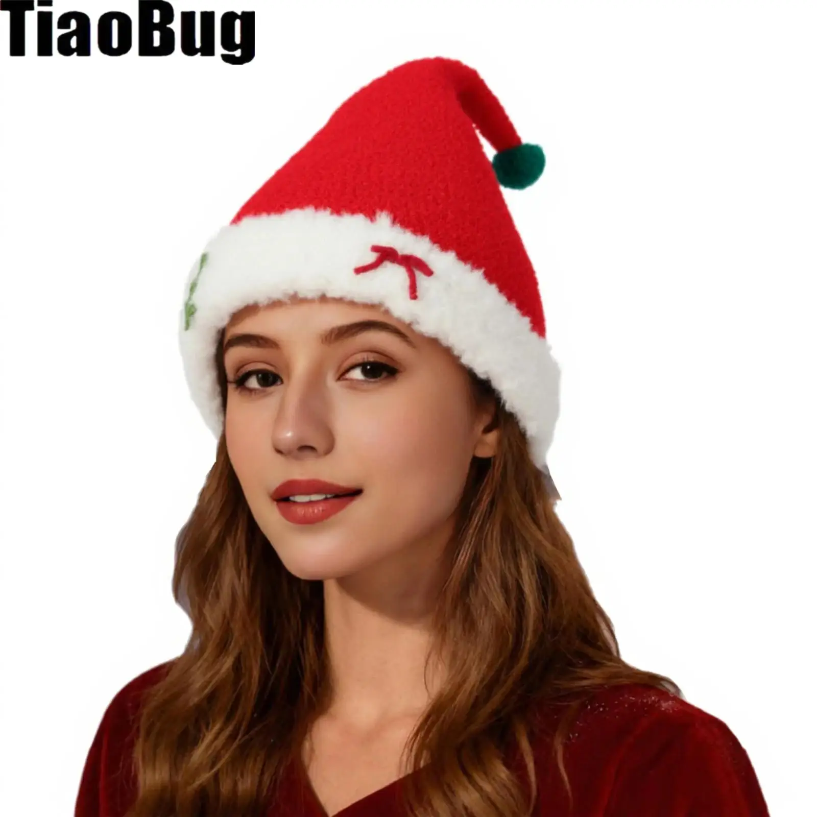 

Утолщенная теплая рождественская шапка, плюшевая рождественская шапка, контрастный цвет, дизайн, шапка с помпоном для женщин, праздничные вечеринки