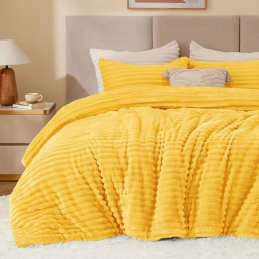 Fleece Comforter Set -Super Soft and Warm Fluffy Bedding, Luxury Fuzzy Heavy Bed Set for Winter with 2 Pillow Cases