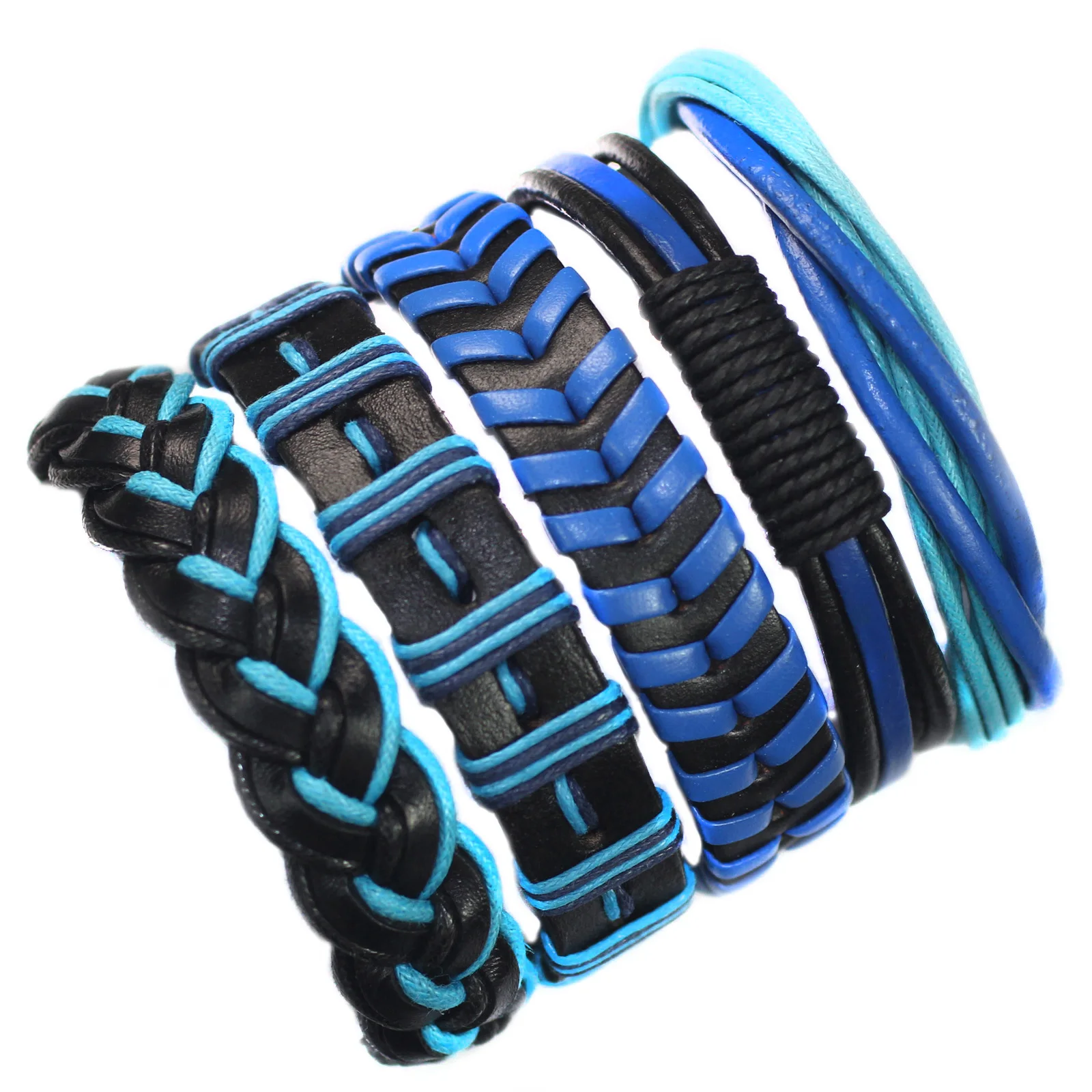 Wholesale 5Pcs/lot Fashion Leather Bracelet Men Multilayer Braid Bracelets & Bangles Wrap Bracelet Women Punk Casual Men Jewelry